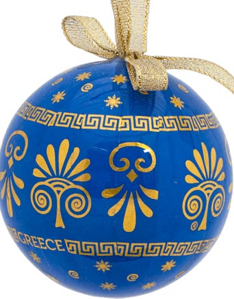 Griekse kerstbal blauw symbolen - Griekse | tomagazaki.nl