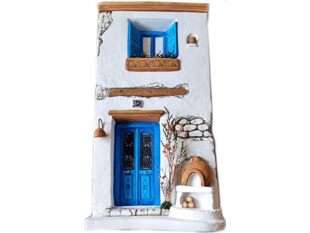 Griekse wanddecoratie huis met oventje