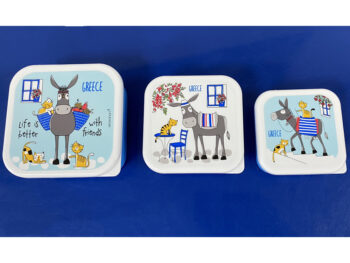 Griekse lunchbox set 3st. ezel & vrienden