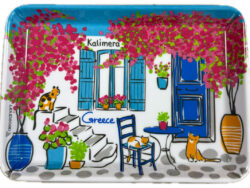 Klein dienblaadje Grieks tafereel kalimera