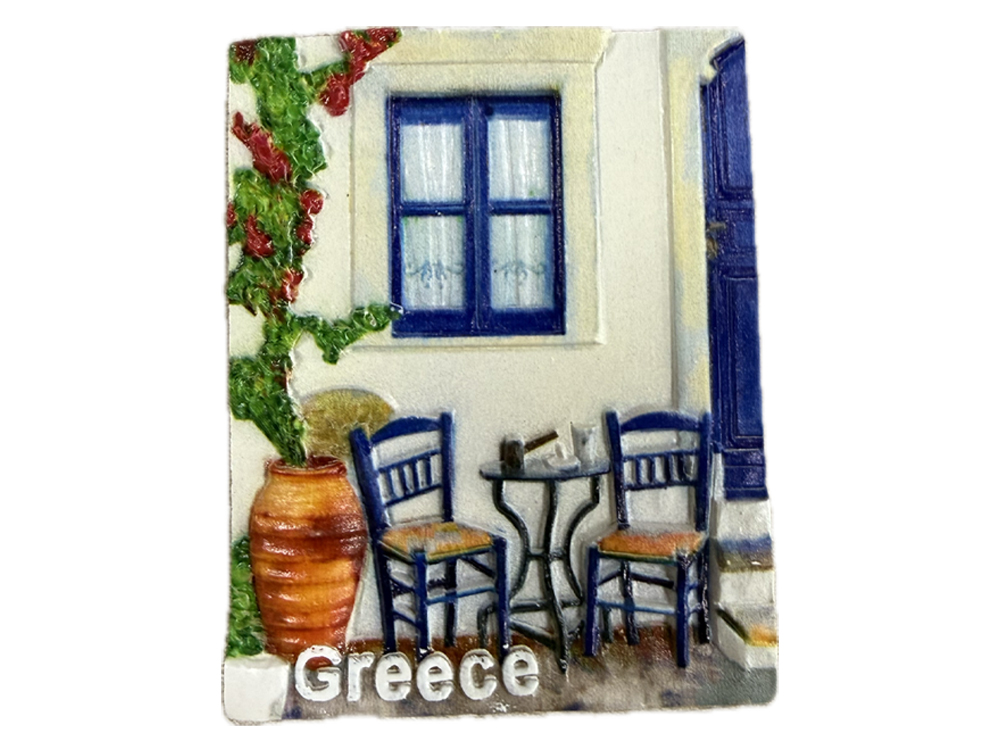 Grieks magneetje tafel en stoelen