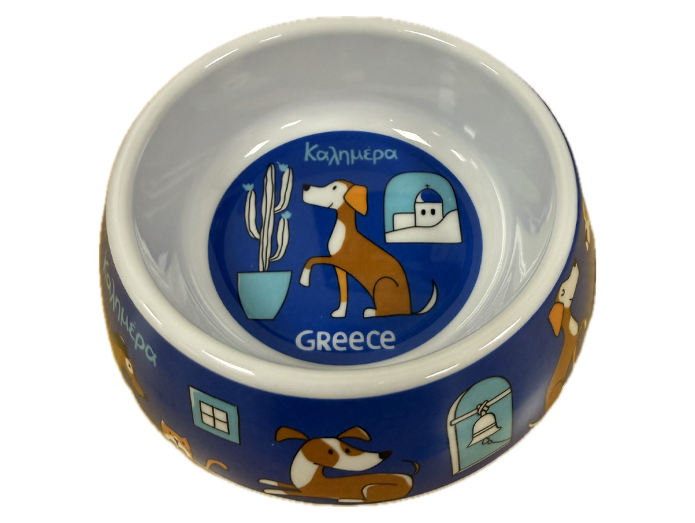 Grieks honden voerbakje kalimera blauw